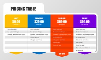 Infographic design template. Pricing table concept. Vector
