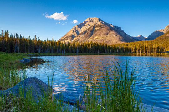 Buller Mountain in Spray Valley Provincial Park, Kananaskis, Alberta, Canada reflecting in Buller Pond