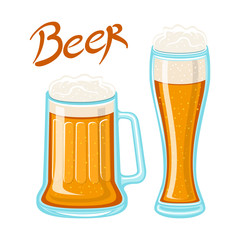 Vector image of mugs of beer glass. Drinks with a lot of foam. flat Vector illustration
