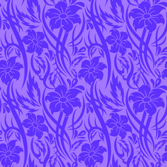 Tribal lilac Flower seamless pattern with leaves, drops and curls. Backdrop vector illustration