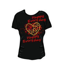 Slogan Happy Every Day graphic for print on shirt with heart. Vector illustration.