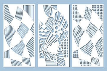 Set decorative card for cutting. Doodle line pattern. Laser cut panel. Ratio 1:2. Vector illustration.