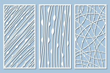 Set decorative card for cutting. Drop line pattern. Laser cut panel. Ratio 1:2. Vector illustration.