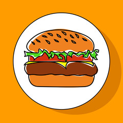 Burger icon on yellow background. Flat style vector illustration