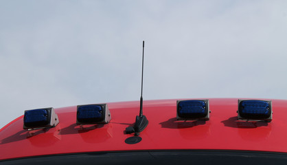 The Blue Emergency Lights on a Fire and Rescue Vehicle.