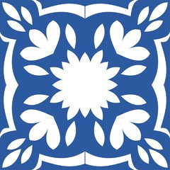 Blue Portuguese tiles pattern - Azulejos vector, fashion interior design tiles 