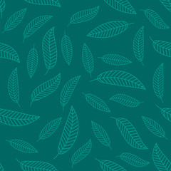 Fototapeta na wymiar Seamless Stylized Leaf Background. Leaves Geometric Texture. Continuous Green Pattern. Decorative Natural Ornament