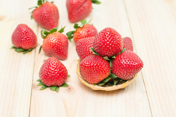 Ripe strawberries placed in the tray