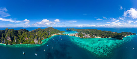 seascape aerial view and phi phi island kra bi Thailand - obrazy, fototapety, plakaty