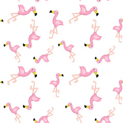 Fototapeta premium Pink flamingo cute vector flat seamless pattern isolated 