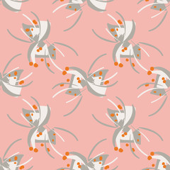 Asian inspired abstract seamless repeat pattern in blush pink, gray, white and orange. Dynamic movement and flow, for fashion, textiles, gift wrapping paper, home decor and design. Vector.