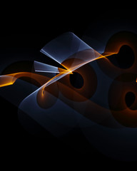 Orange-yellow-white curled line - ribbon painted by light on the black background. Improvisational painting by light.