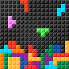 Old video game square template. Brick pieces game background. Vector illustration.