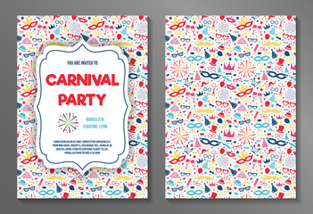Set with Carnival Party invitations. Vector