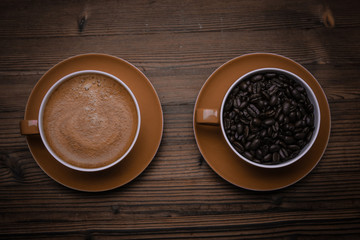 coffee beans on wood background