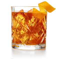 Fotobehang old fashioned cocktail garnished with orange twist peel isolated © popout