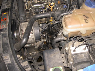 Fototapeta premium Diesel engine in the car during the fuel filter change