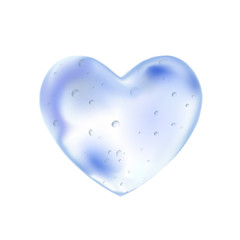 Valentine heart made of blue clear water. Liquid droplet and small bubbles. Transparent shape drop. Clean beautiful design. Vector illustration EPS 10