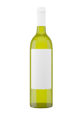 Black glass bottle for white wine isolated on white background. 3d rendering, 3d illustration
