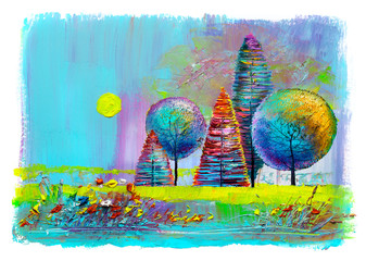 Round trees, painting.