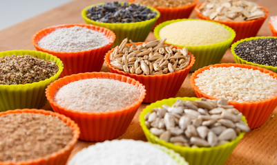 A set of dietary products. Cereals gluten-free bulk products and additives