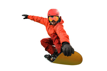 Portrait of young man in sportswear with snowboard isolated on a white studio background. The winter, sport, snowboarding, snowboarder, activity, extreme concept