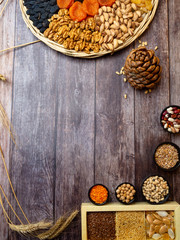 nuts seeds dried apricot raisin, cereal food high in antioxidants, anthocyanins, smart carbs and vitamins.