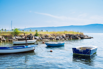 Naklejka na ściany i meble boat in buy of montenegro port. summer time