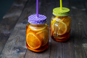 Refreshing drink of lemon and orange