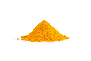 Turmeric powder heap isolated on white