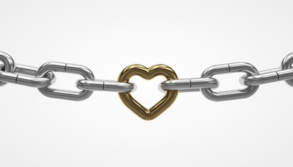 Obraz premium Golden link with heart shape, silver chain