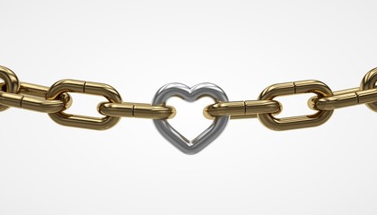 Obraz premium Silver link with heart shape, golden chain