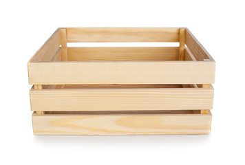Wooden box on white background