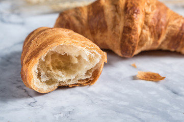 French delicious croissants on light background