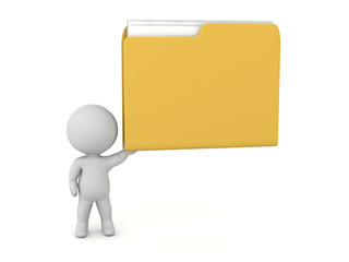 3D Character Holding Up a Large File Folder