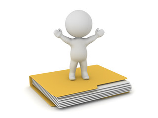 3D Character Standing on a File Folder