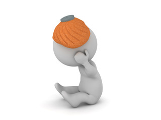 3D Character with Ice Bag on His Head
