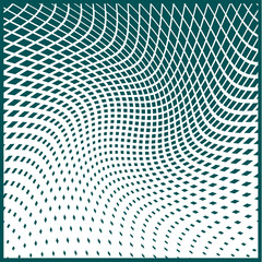 Bright decorative pattern with a halftone transition from small squares and rhombuses. Curvilinear arrangement.
