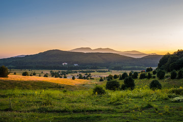 Countryside scenery at sunset.