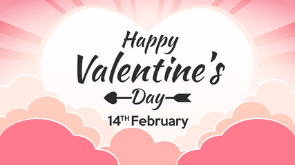 Happy Valentines Day colorful sky in in the morning time background with clouds and sun heart with rays