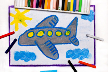 Photo of colorful drawing: Small blue airplane