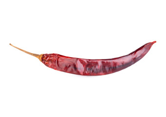 Dried red chili or chilli cayenne pepper  on white background