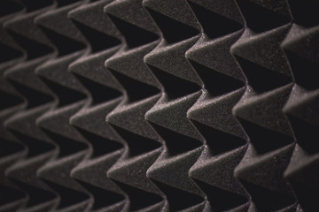 Very close view of soundproof coverage details in sound recording studio - obrazy, fototapety, plakaty