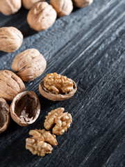 Walnuts on a wooden table