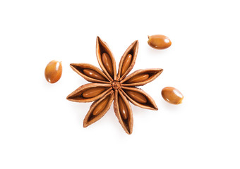 Anise star with anise seed on white