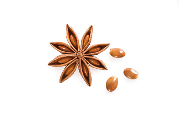Anise star with anise seed on white
