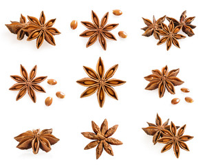 Anise stars on white.Set.