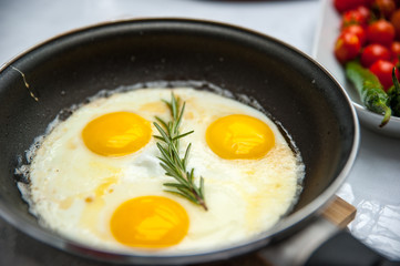 Top view omelette in a pan