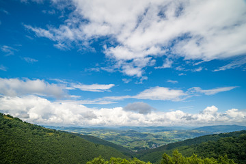 Landscape of Borzhava ridge of the Ukrainian Carpathian Mountains. Clouds above Carpathians