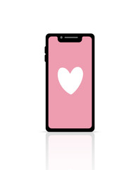Valentine Day with Heart on Smart Phone for Love Pastel Pink Background Illustration